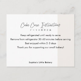 Minimalist Cottage Food Cake Care Instructions Bedankkaart