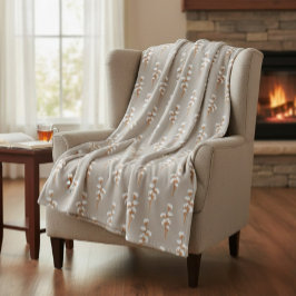 Minimalist Cotton Branch Botanical Fleece Deken