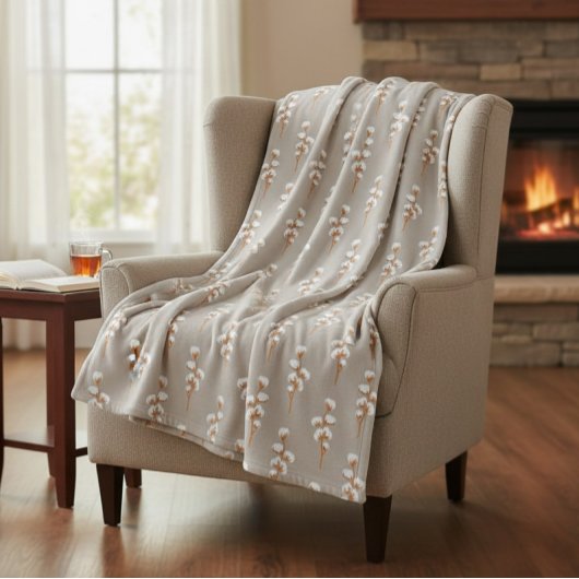 Minimalist Cotton Branch Botanical Fleece Deken