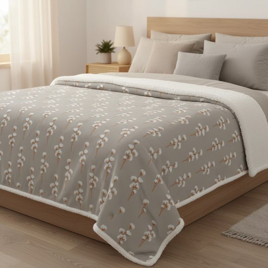 Minimalist Cotton Branch Botanical Sherpa Deken