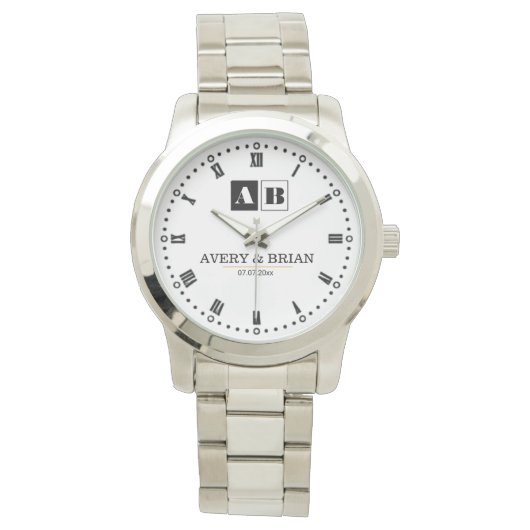 Minimalist Couples’ Personalized  Names Initials  Horloge (Voorkant)