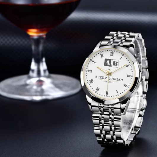 Minimalist Couples’ Personalized  Names Initials  Horloge