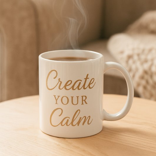 Minimalist Cozy Quote Mug – “Create Your Calm”  Koffiemok