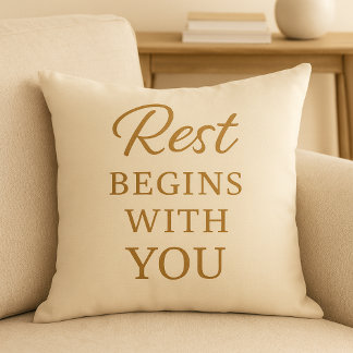Minimalist Cozy Quote Pillow -Rest Begins With You Kussen