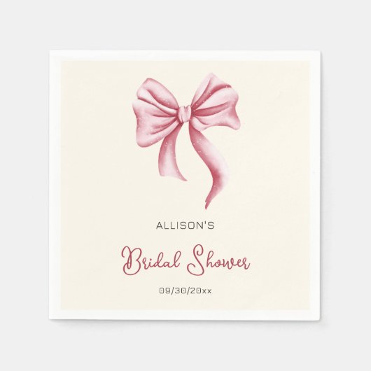 Minimalist Cream Blush Pink Bow Bridal Shower Servet (Voorkant)