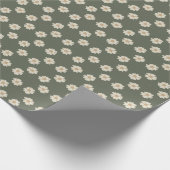 Minimalist Cream Flowers Dark Green Wrapping Paper Cadeaupapier (Hoek)