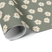 Minimalist Cream Flowers Dark Green Wrapping Paper Cadeaupapier (Rol Hoek)