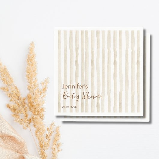 Minimalist Cream Vertical Stripe Rustic Baby Servet