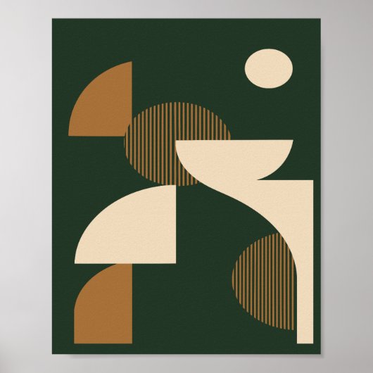 Minimalist Curved Shapes on Dark Green Background Poster (Voorkant)