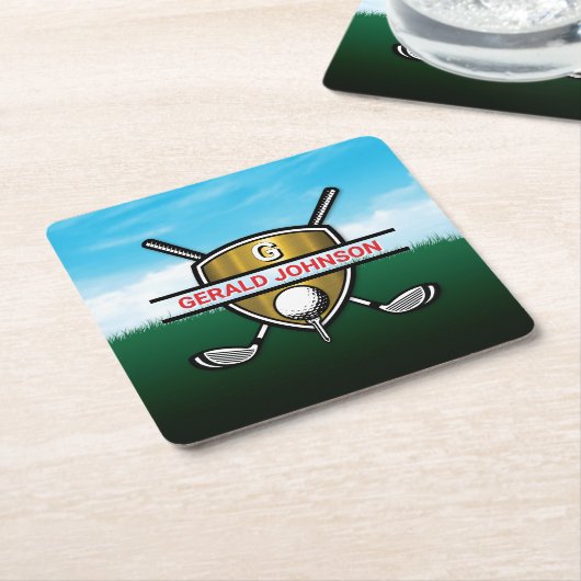 Minimalist Custom Elegant Golf Monogram Kartonnen Onderzetters (Schuin)