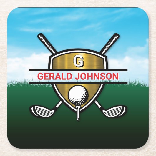 Minimalist Custom Elegant Golf Monogram Kartonnen Onderzetters (Voorkant)