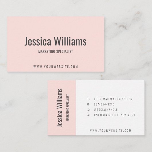 Minimalist Customizable Professional Blush Pink Visitekaartje (Voorkant / Achterkant)