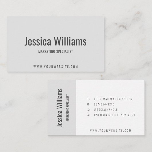 Minimalist Customizable Professional Gray Visitekaartje (Voorkant / Achterkant)