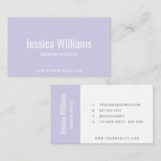 Minimalist Customizable Professional Lavender Visitekaartje (Voorkant / Achterkant)