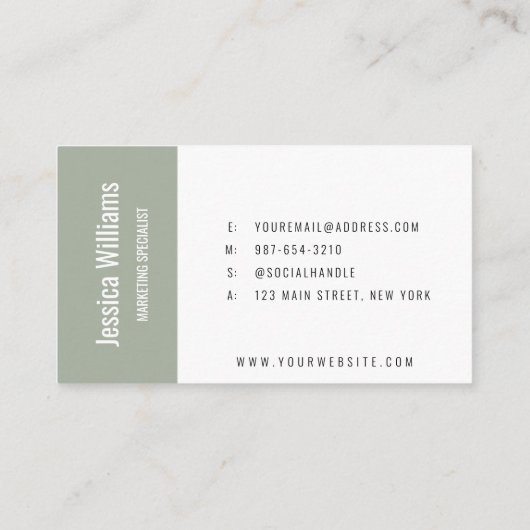 Minimalist Customizable Professional Sage Green Visitekaartje (Achterkant)