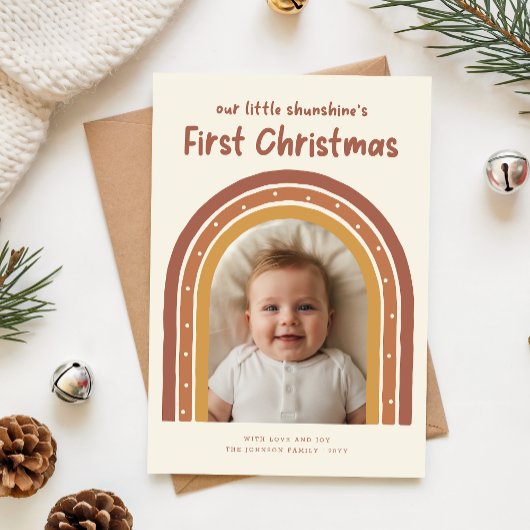 Minimalist Cute Baby's First Christmas Arch Photo Feestdagenkaart