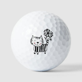 Minimalist Cute Cat with Flower on Tail Decorative Golfballen