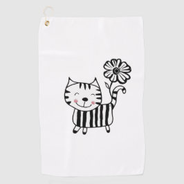 Minimalist Cute Cat with Flower on Tail Decorative Golfhanddoek
