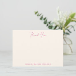 Minimalist Cute Hot Pink Cream Custom Bat Mitzvah Bedankkaart