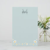 Minimalist Daisy Teal Script Monogram Briefpapier (Staand voorkant)