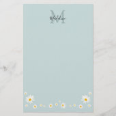Minimalist Daisy Teal Script Monogram Briefpapier (Voorkant)