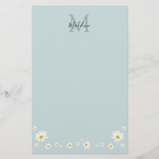 Minimalist Daisy Teal Script Monogram Briefpapier (Voorkant)