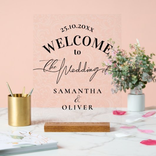 Minimalist Damask Elegant Welcome Sign Acryl Bord (Huwelijk)