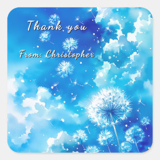 Minimalist Dandelion Blue Sky Thank You Vierkante Sticker