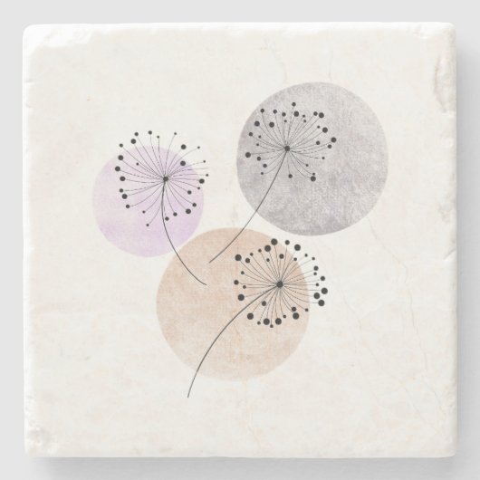 Minimalist Dandelion Wishes Boho Neutral Warm Stenen Onderzetter (Voorkant)