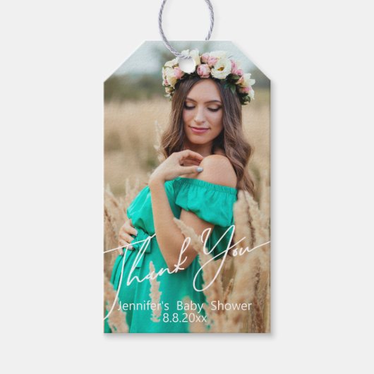 Minimalist dank u baby shower foto cadeaulabel (Voorkant)