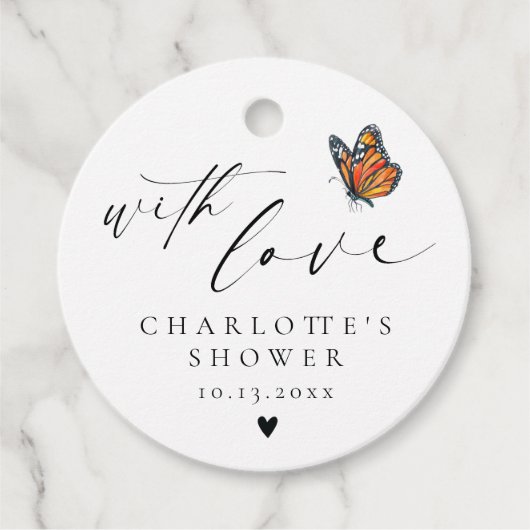 Minimalist dank u monarch vlinder douche bedankjes labels (Voorkant)