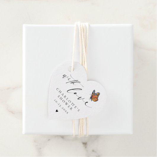 Minimalist dank u monarch vlinder douche bedankjes labels (In situ)