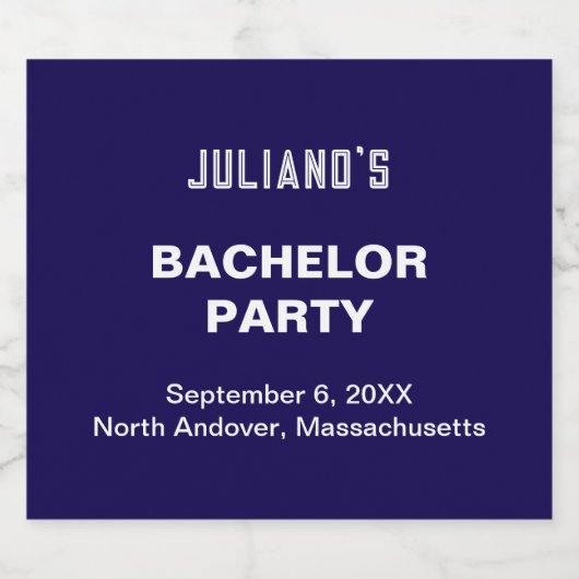 Minimalist Dark Blue Bachelor Party Bier Etiket (Enkel label)