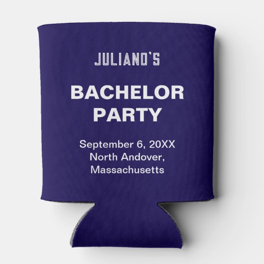 Minimalist Dark Blue Bachelor Party Can Cooler (Achterkant)