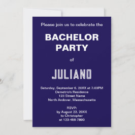 Minimalist Dark Blue Bachelor Party Invitation Kaart