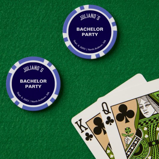 Minimalist Dark Blue Bachelor Party Poker Chips (Pokertafel (Dubbel))