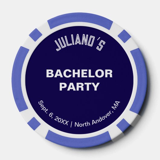 Minimalist Dark Blue Bachelor Party Poker Chips (Achterkant)