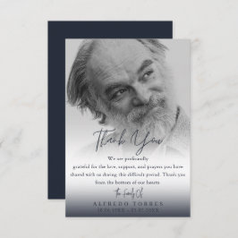 Minimalist Dark Blue Photo Funeral Sympathy  Bedankkaart