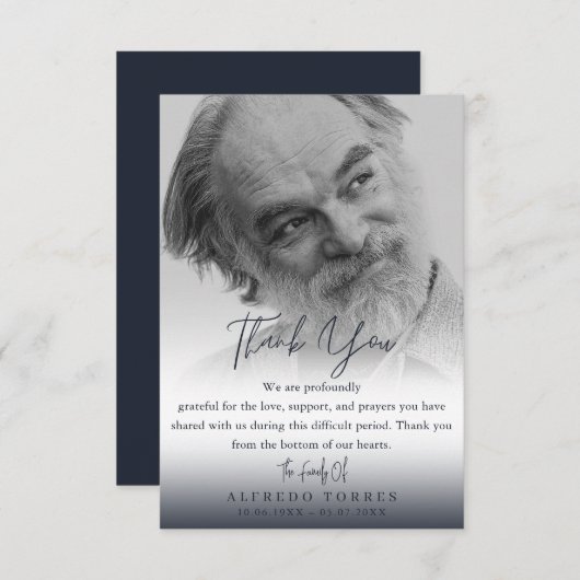Minimalist Dark Blue Photo Funeral Sympathy  Bedankkaart (Voorkant / Achterkant)