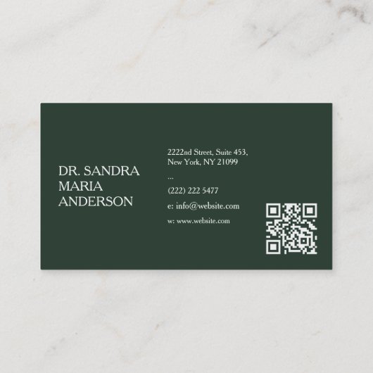 Minimalist Dark Green Medical URL Code Visitekaartje (Achterkant)