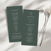 Minimalist Dark Green Wedding Program | Modern  Menu