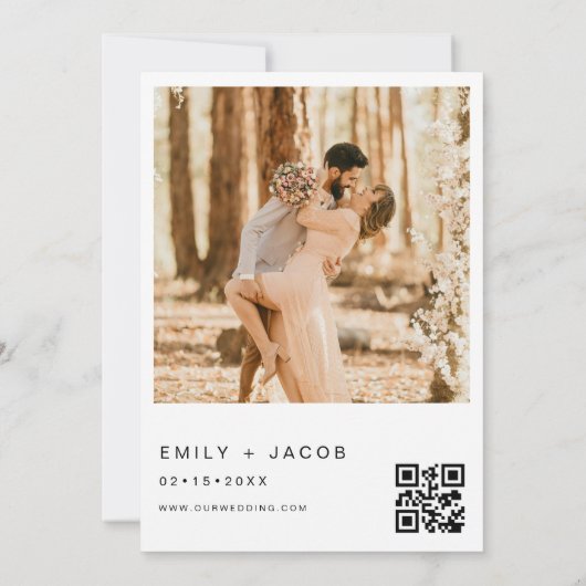 Minimalist De bruiloft van foto QR code Kaart (Achterkant)