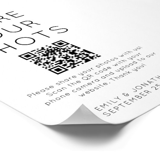 Minimalist Deel uw Shots QR-code Trouwbord Poster (Hoek)