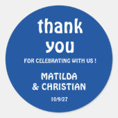 Minimalist Deep Blue Wedding Ronde Sticker (Voorkant)