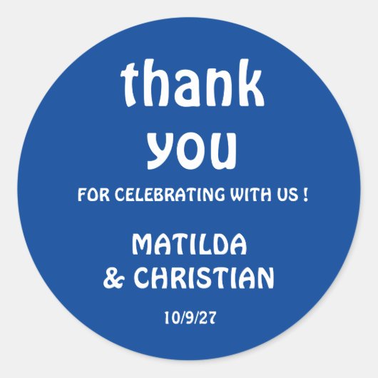 Minimalist Deep Blue Wedding  Ronde Sticker (Voorkant)