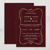 Minimalist Deep Burgundy Gold Line Art Wedding  Kaart (Voorkant / Achterkant)
