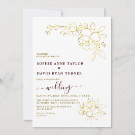 Minimalist Deep Burgundy Gold Simple Wedding Kaart