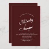 Minimalist Deep Burgundy Script Wedding Kaart (Voorkant / Achterkant)