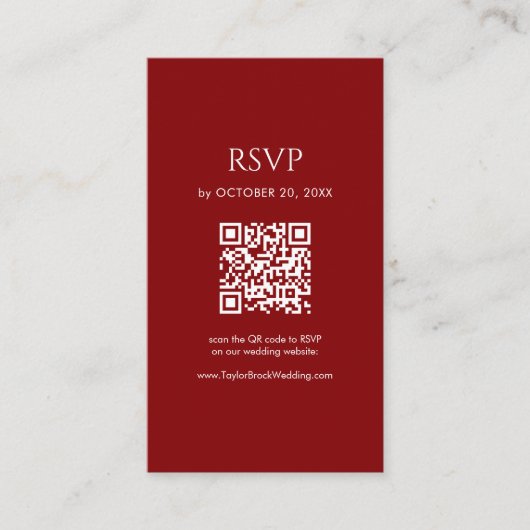 Minimalist Deep Red Wedding RSVP QR Code Informatiekaartje (Voorkant)