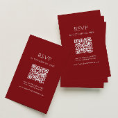 Minimalist Deep Red Wedding RSVP QR Code Informatiekaartje
